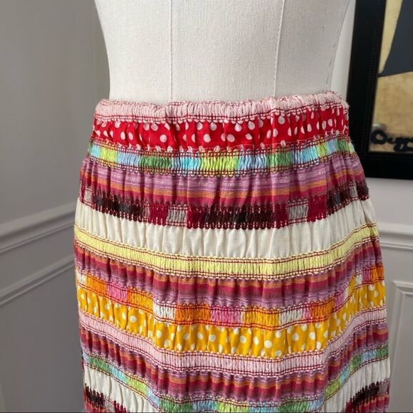 Vintage 70s F.A. Chatta Mixed Material Patchwork Stripe Maxi Skirt M - Picture 4 of 11